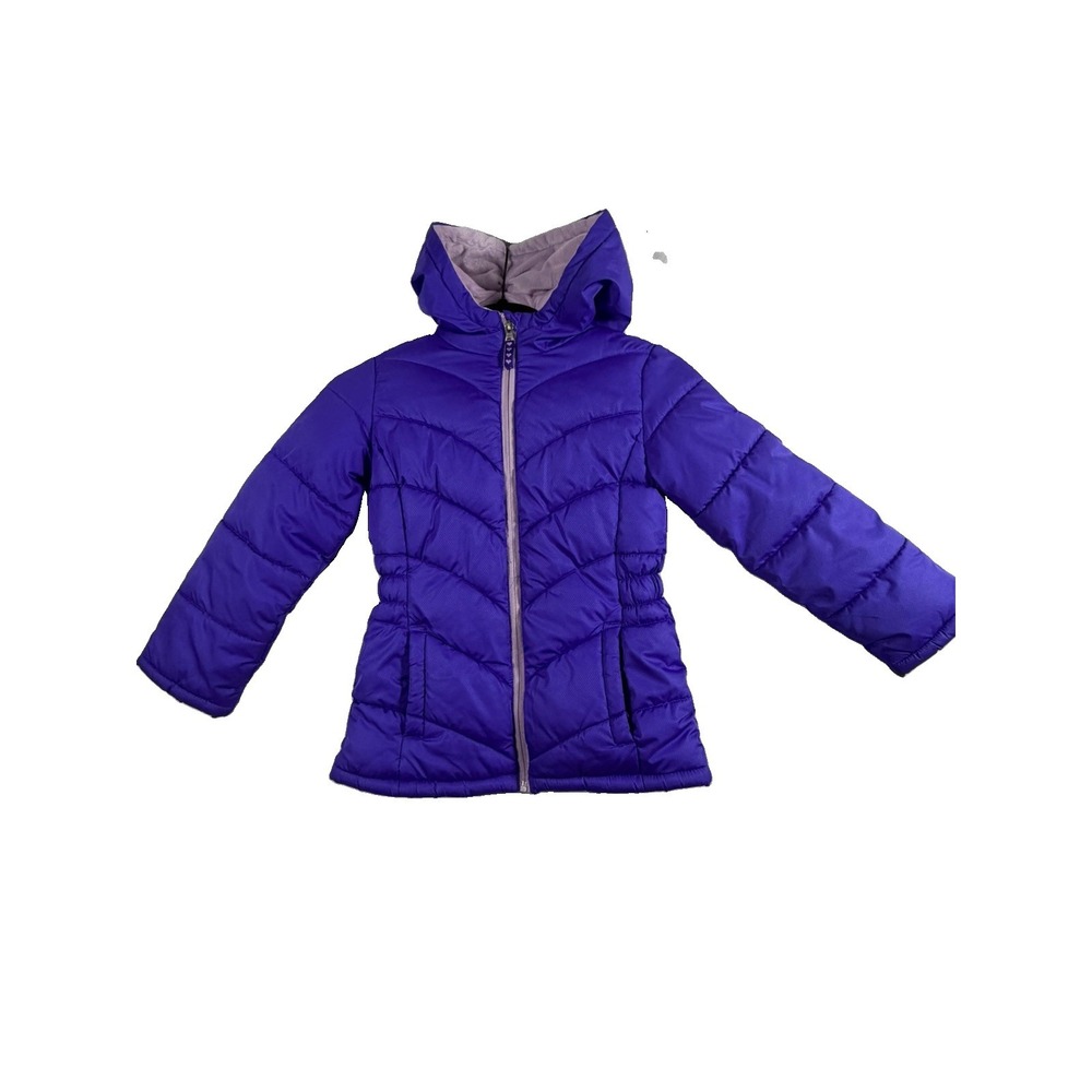 Faded Glory Jacket Girls 6 Purple Puffer Hooded Fleece Lined Warm Winter Coat